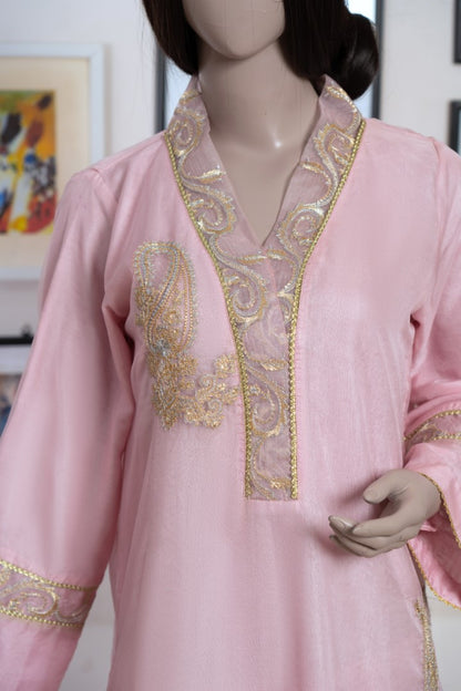 3 Pieces Organza Embroidered Suit(Pret) Pink