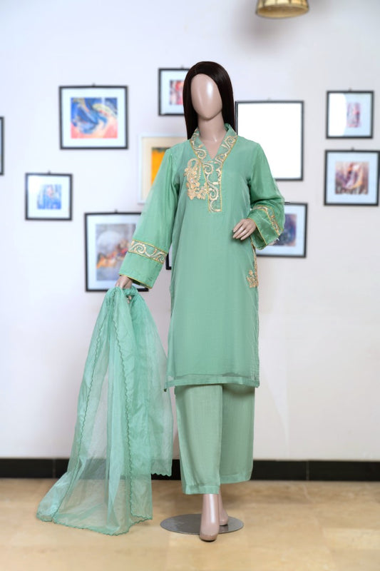 3 Pieces Organza Embroidered Suit(Pret) Seam Green