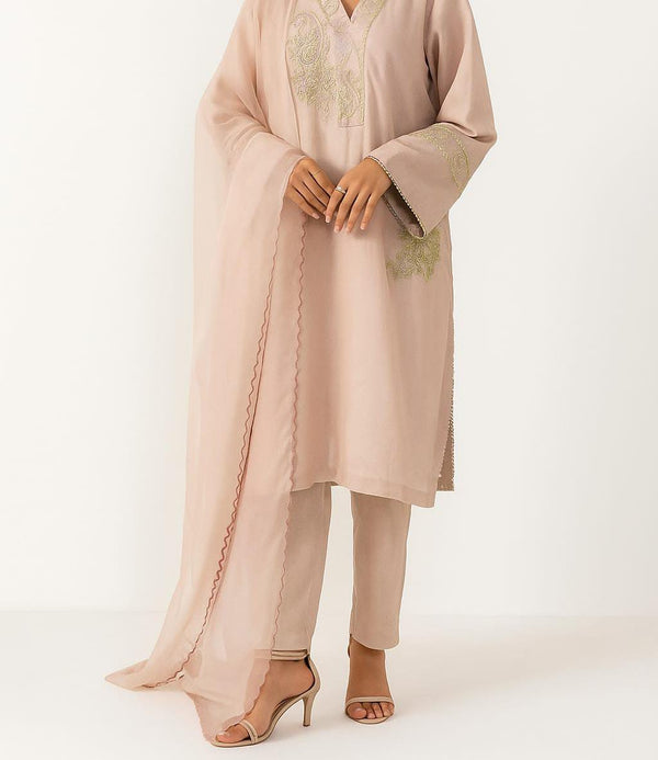 3 Pc  Pink Oranza Embroidered Suit
