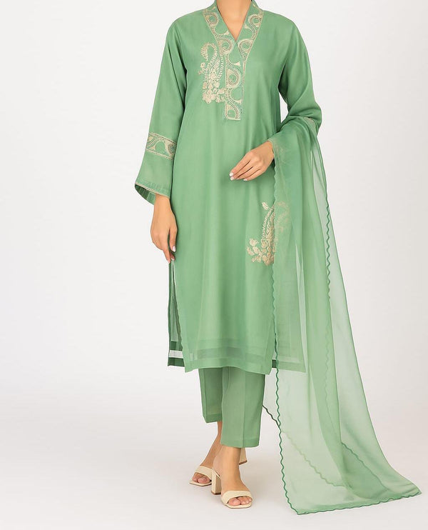 3 Pc  Olive Oranza Embroidered Suit