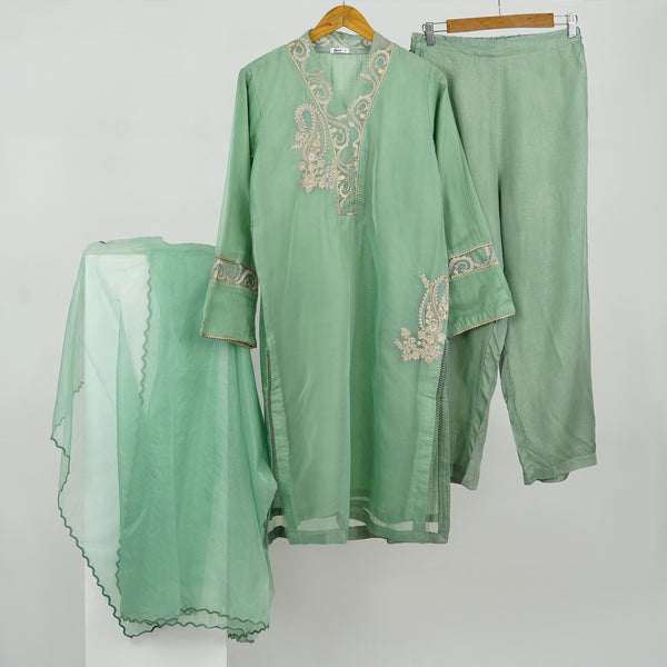 3 Pc  Olive Oranza Embroidered Suit
