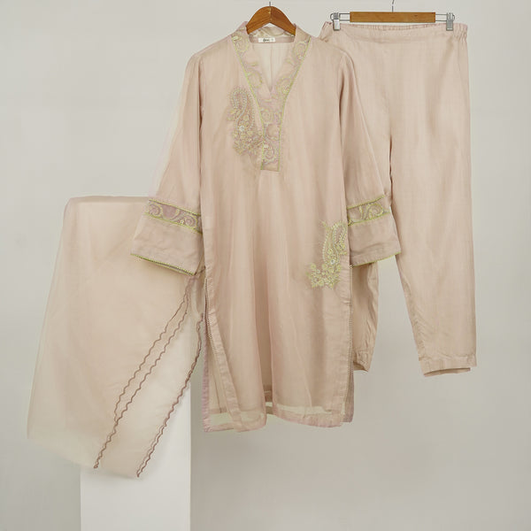 3 Pc  Pink Oranza Embroidered Suit